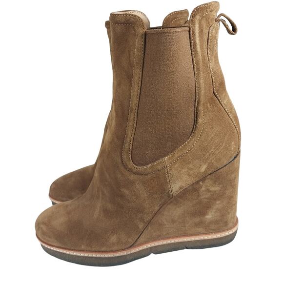VERONICA BEARD! FAWN BROWN, TAN BEIGE GENUINE SUEDE LEATHER WEDGE BOOTS! SZ 11M - Picture 1 of 10
